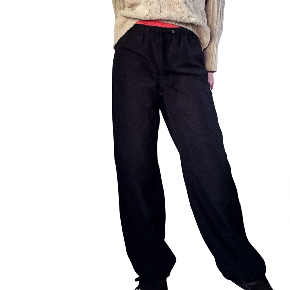 Vtg Urban Groove Black Parachute Harem Soft Straight Wide Leg Cargo Pants - Picture 3 of 13